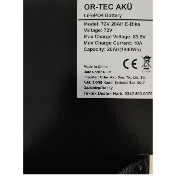 Ortec 72V 20AH LiFePO4 Bluetooth Özellikli - 72V 5A Li-Ion ve LiFePO4 Akü Şarj Cihazı Seti - Görsel 3