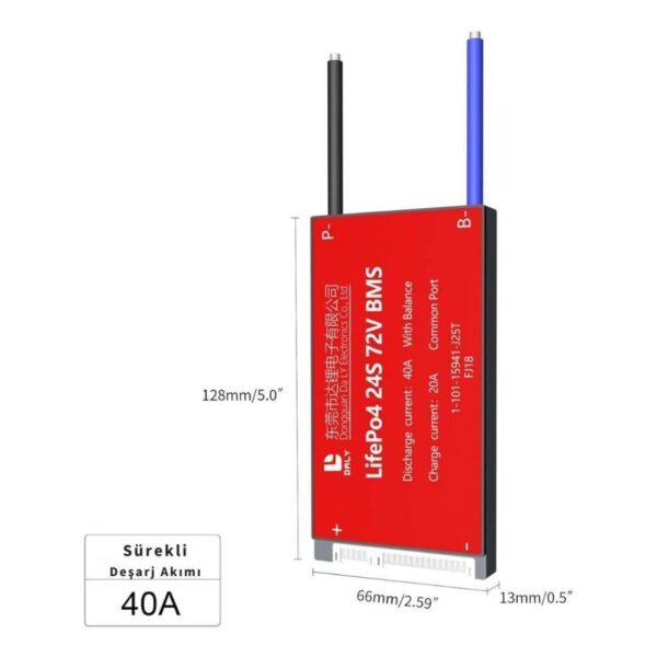 DALY LiFePO4 BMS 24S 72V 40A Balanslı Ortak Port - Görsel 2